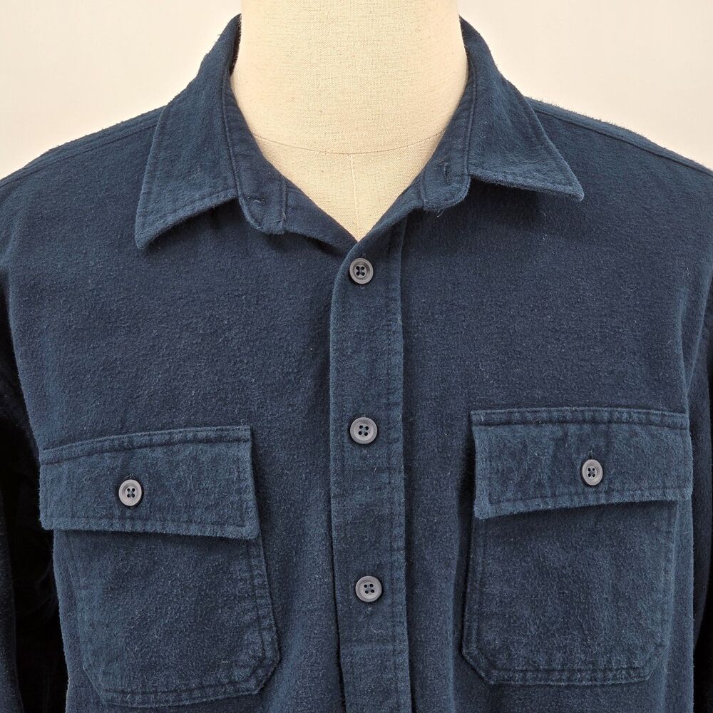 Vintage L.L. Bean Heavyweight Chamois Shirt Men's XL Blue 2 Pockets